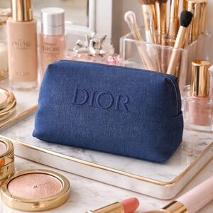 DIOR BEAUTY BLUE DENIM COSMETIC MAKEUP BAG TRAVEL POUCH LIMITED EDITION